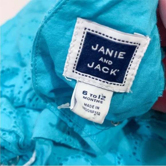 Janie and Jack Baby Girl Teal Blue Ruffled Eyelet Sundress - Picture 3 of 4